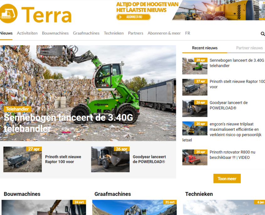 Website Terra, het Belgische vakblad voor grondverzet, recycling en werftransport