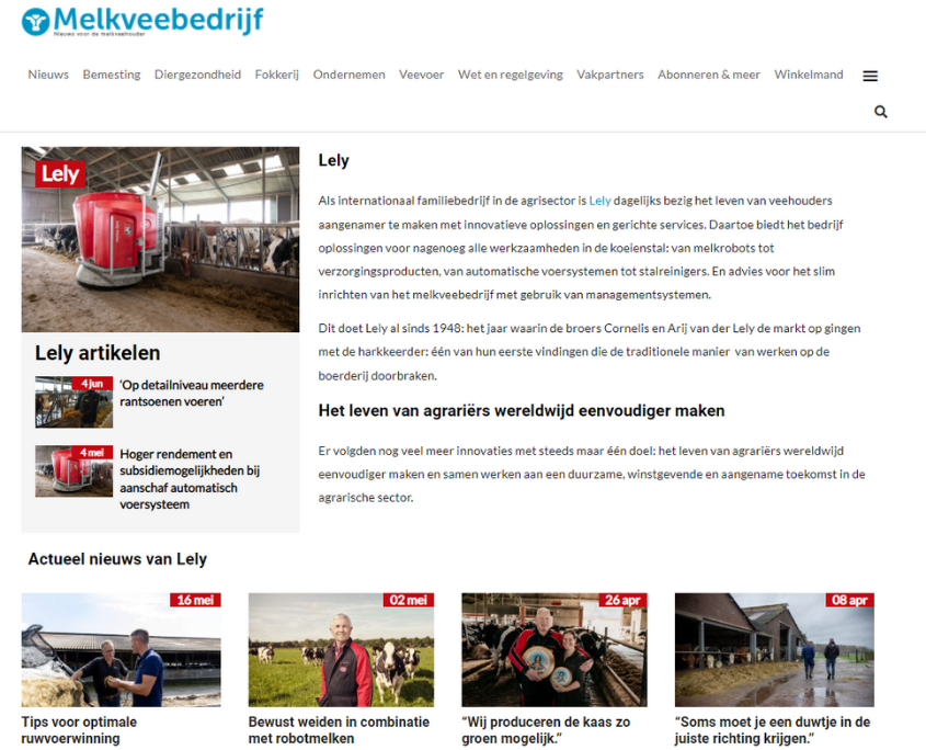 Melkveebedrijf.nl - vakpartnerpagina Lely